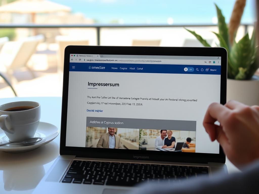 Digitaler Nomade aktualisiert sein Impressum mit der Zypern Adresse auf seinem Laptop
