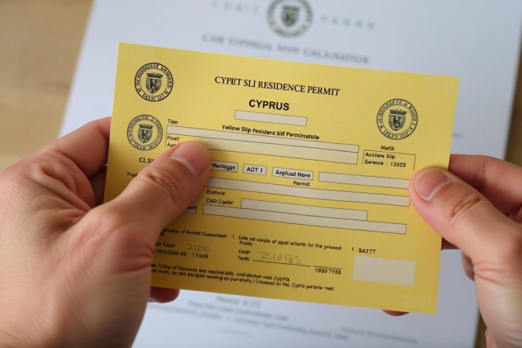 Person erhält den Yellow Slip (Aufenthaltsgenehmigung) für Zypern Person erhält den Yellow Slip (Aufenthaltsgenehmigung) für Zypern