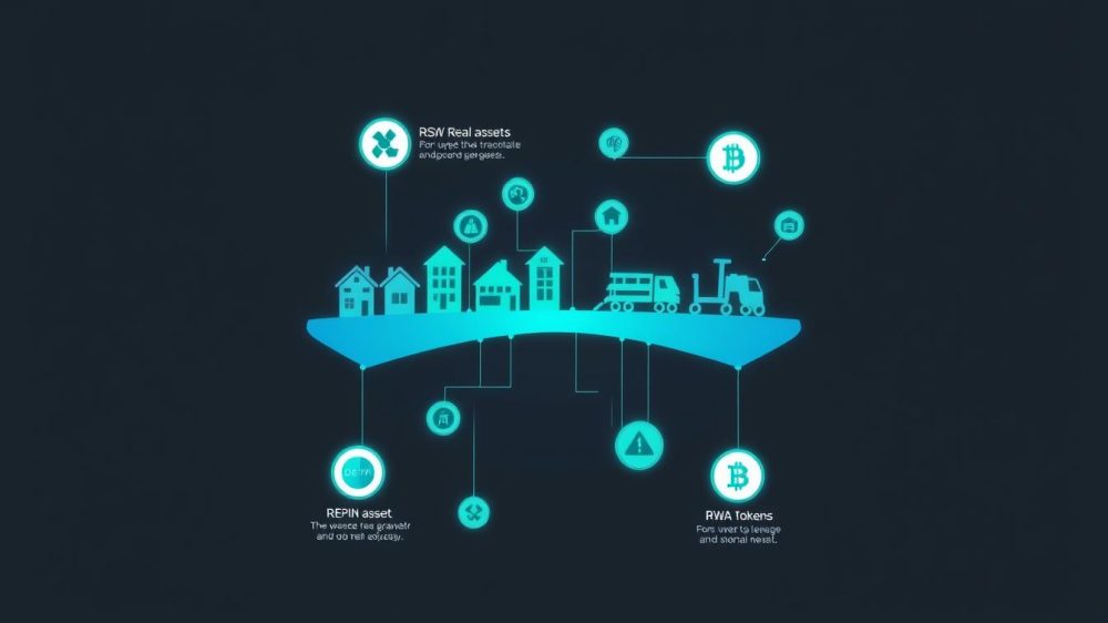 Visualisierung der Brücke zwischen physischen Vermögenswerten und Blockchain durch DePIN & RWA-Token