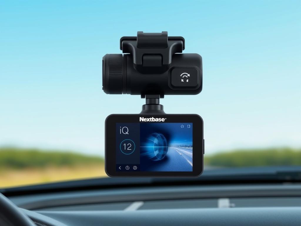 Nextbase iQ Dashcam mit KI-Funktionen montiert an einer Windschutzscheibe