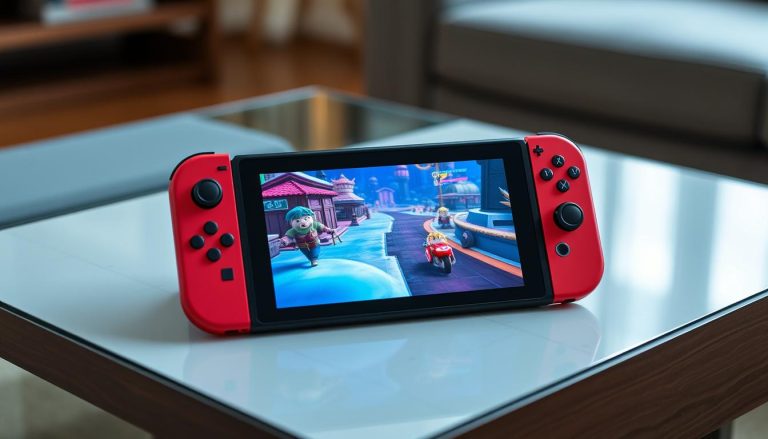 Nintendo Switch 2 Handheld Gaming Konsole mit Controller und Spiel auf dem Display