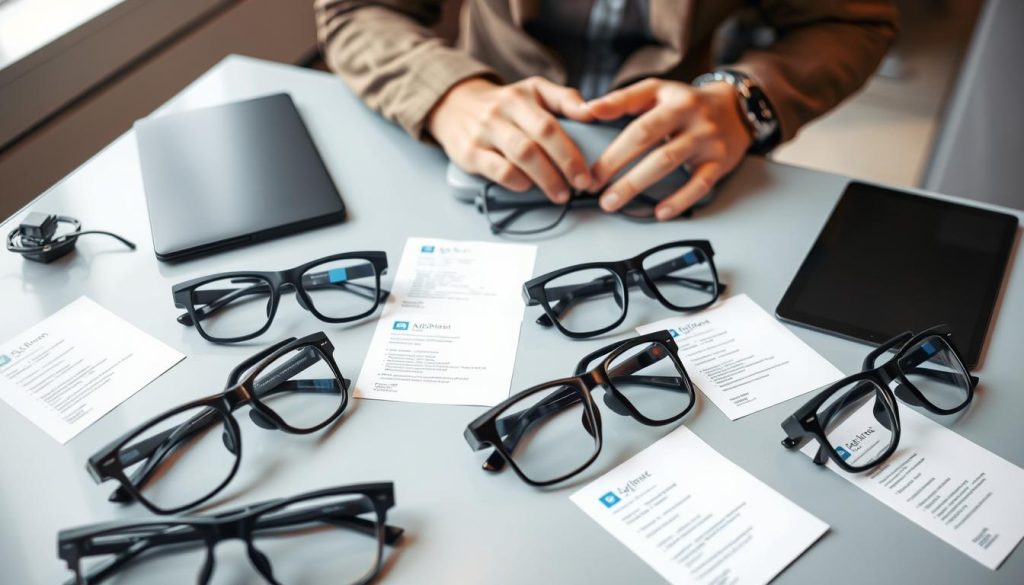 Person vergleicht verschiedene AI Smart Glasses Modelle - AI Smart Glasses Test 2025