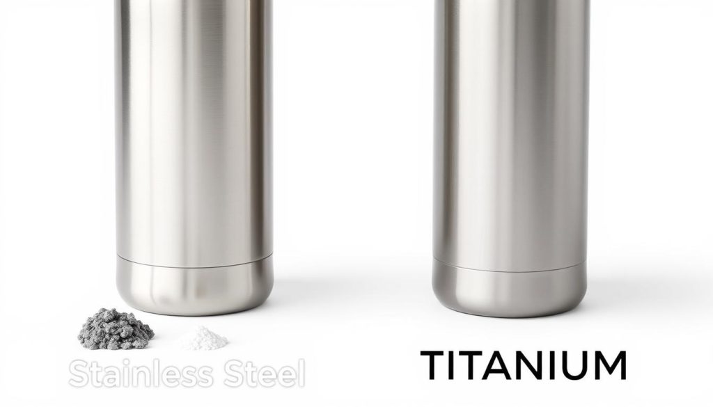 Vergleich zwischen Edelstahl- und Titan-Trinkflaschen mit Materialdetails Vergleich zwischen Edelstahl- und Titan-Trinkflaschen mit Materialdetails