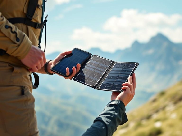 Vikeri Solar Powerbank 26800 mAh mit vier ausklappbaren Solarpanels im Outdoor-Einsatz