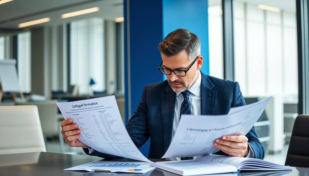 Geschäftsmann analysiert Risiken und Vorteile einer Firmengründung in Liechtenstein Geschäftsmann analysiert Risiken und Vorteile einer Firmengründung in Liechtenstein