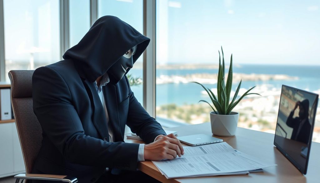 Geschäftsmann genießt Vorteile der anonymen Firmengründung Zypern