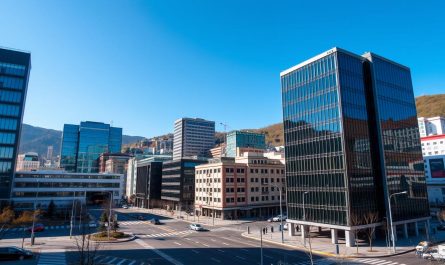Geschäftsviertel von Tiflis mit modernen Gebäuden, die das wirtschaftsfreundliche Umfeld für eine Firmengründung in Georgien symbolisieren