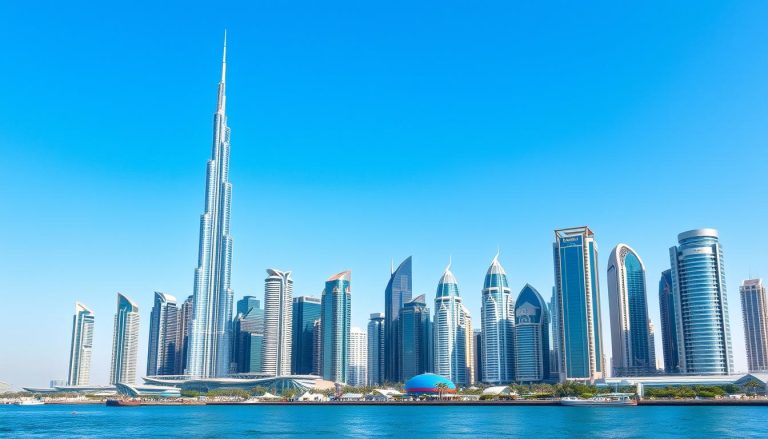 Skyline von Dubai mit Burj Khalifa als Symbol für Firmengründung Dubai