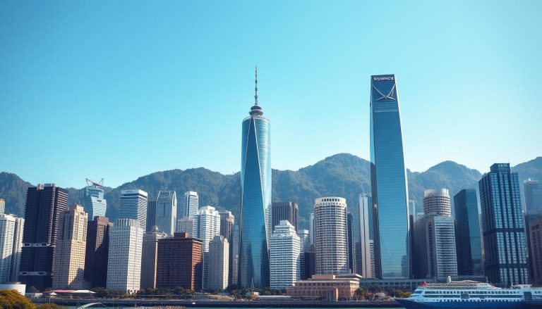 Skyline von Hongkong mit Geschäftsgebäuden als Symbol für die Gefahren bei der Gründung einer Firma im Ausland