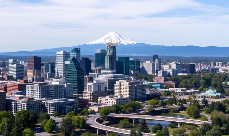 Skyline von Portland, Oregon - idealer Standort für Ihre Firma gründen in Oregon