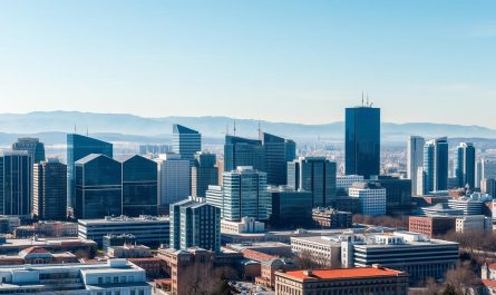 Skyline von Sofia, Bulgarien mit modernen Geschäftsgebäuden