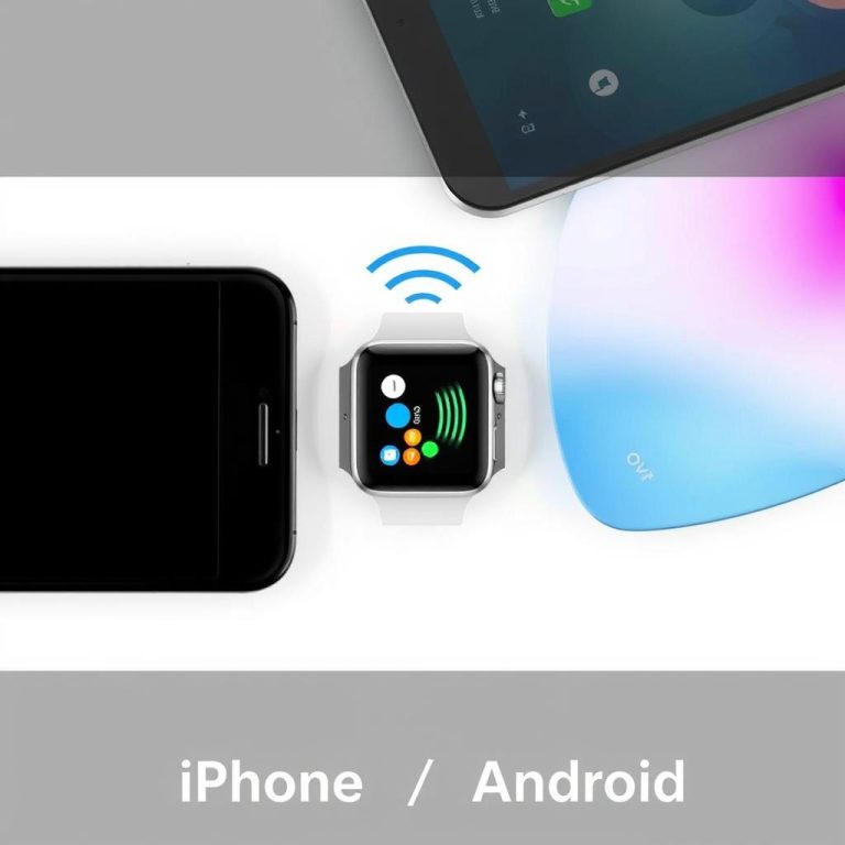 Smartphone verbunden mit einer Smartwatch zeigt Kompatibilität zwischen iPhone und Android