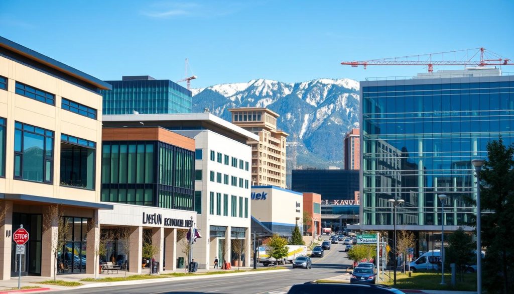 Wirtschaftswachstum in Montana mit Geschäftsgebäuden und Infrastruktur