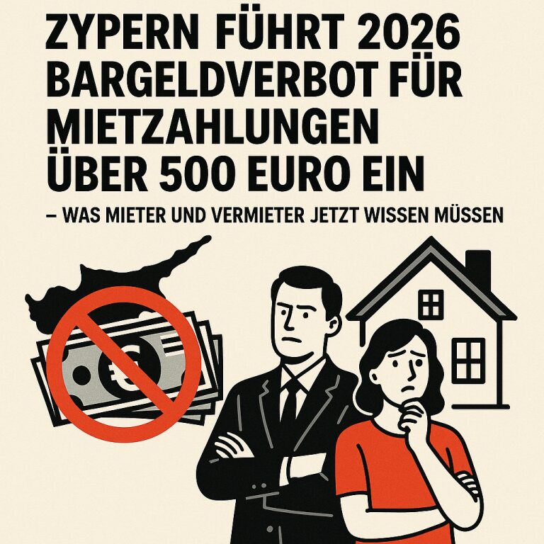 Zypern führt 2026 Bargeldverbot für Mietzahlungen über 500 Euro ein – Was Mieter und Vermieter jetzt wissen müssen.