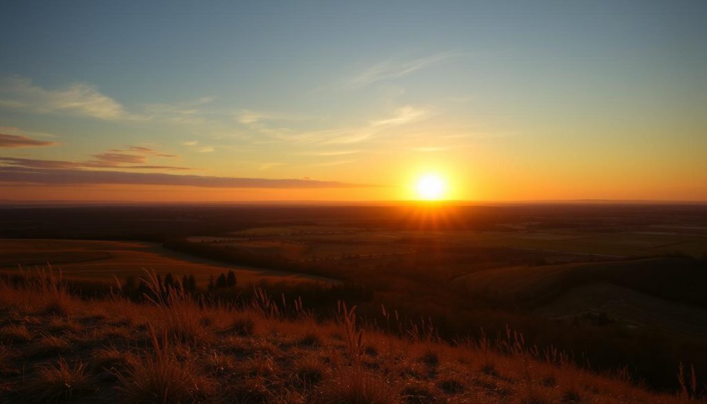 Sonnenuntergang über einer freien Landschaft, symbolisiert Freiheit und Selbstbestimmung Sonnenuntergang über einer freien Landschaft, symbolisiert Freiheit und Selbstbestimmung