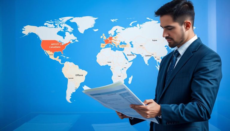 Offshore Firma Konzept mit Weltkarte und Steuervorteilen