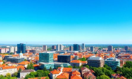 Panorama von Zagreb, Kroatien mit modernen Geschäftsgebäuden und der historischen Altstadt, ideal für eine Firma in Kroatien gründen
