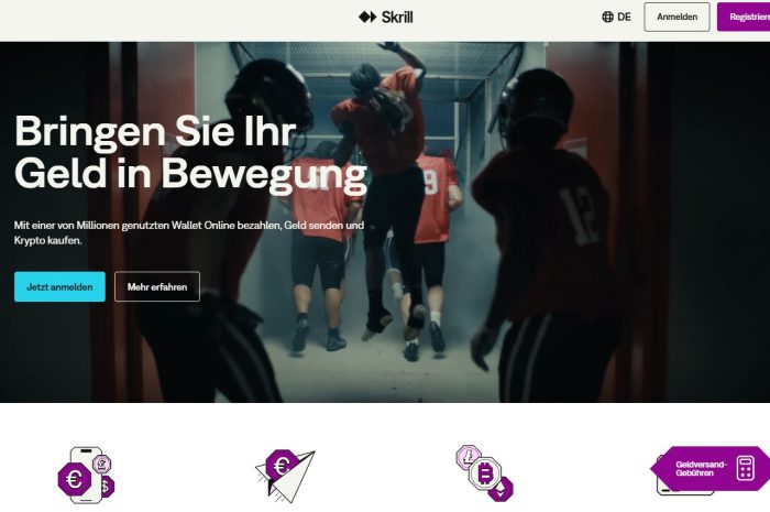 Skrill — eWallet, weit verbreitet für internationale Zahlungen (manchmal mit höheren Gebühren)