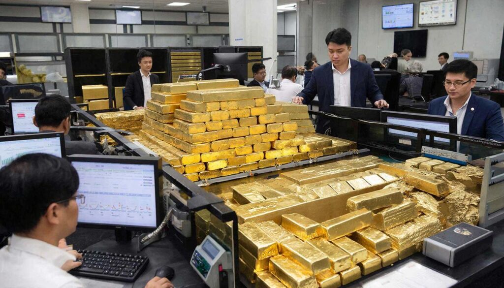 Goldbarren in einem Handelsraum