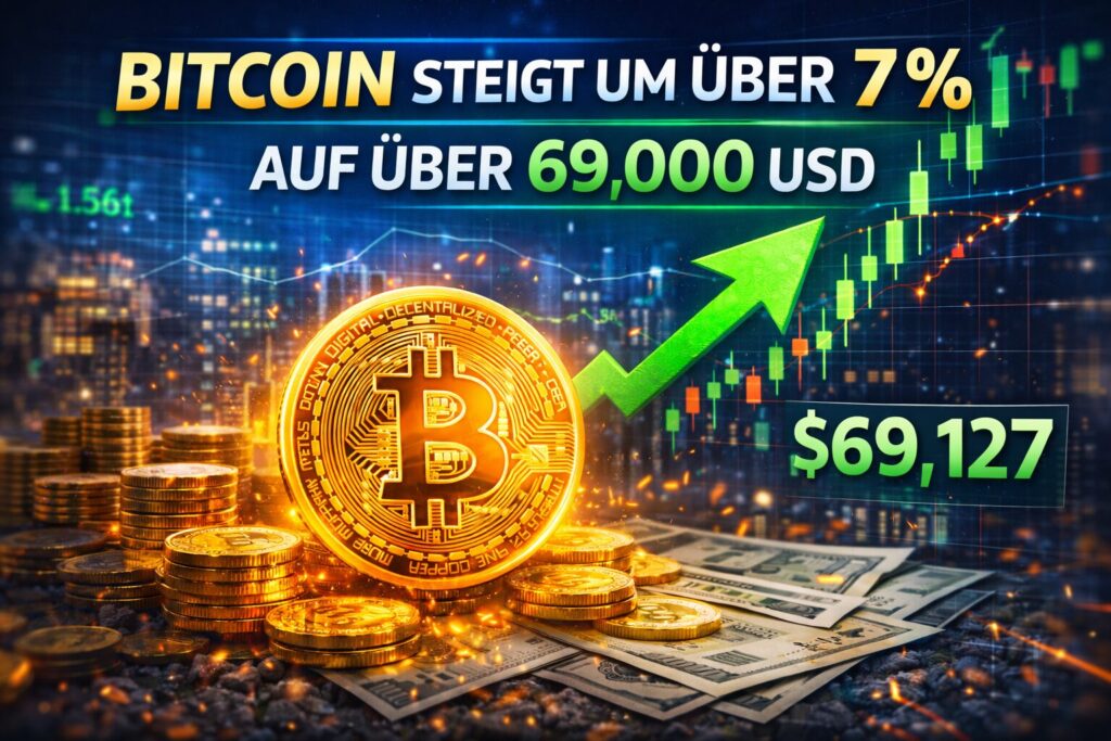 Bitcoin steigt um über 7 % auf über 69.000 USD