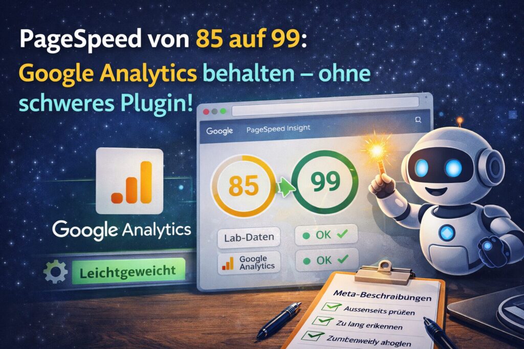 PageSpeed von 85 auf 99: Google Analytics behalten – ohne schweres Plugin!