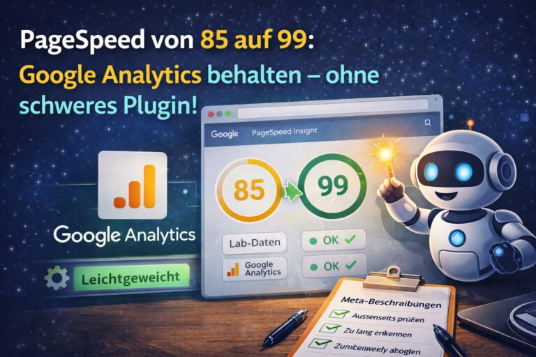 PageSpeed von 85 auf 99: Google Analytics behalten – ohne schweres Plugin!