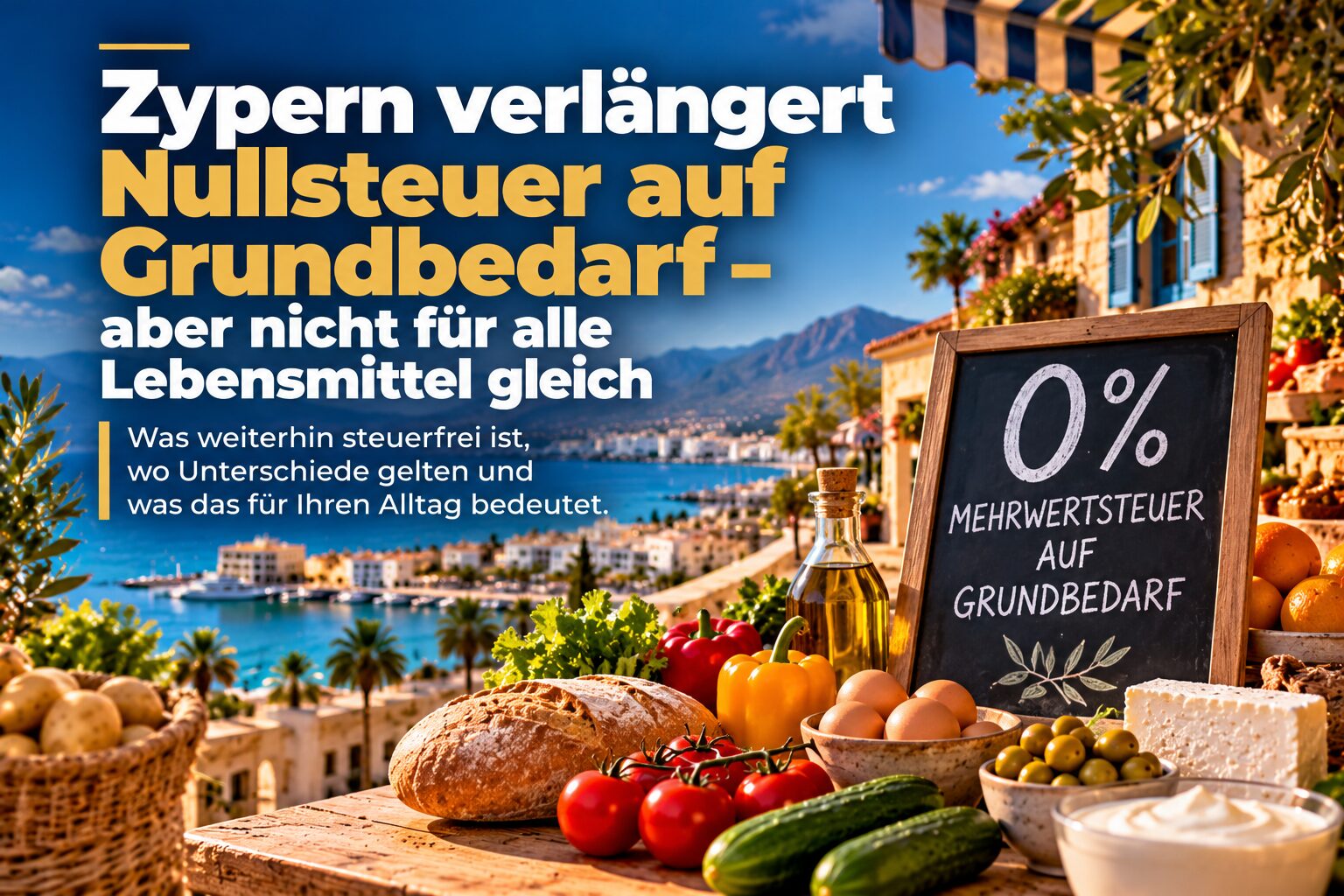Mediterraner Markt mit Nullsteuer Hinweis
